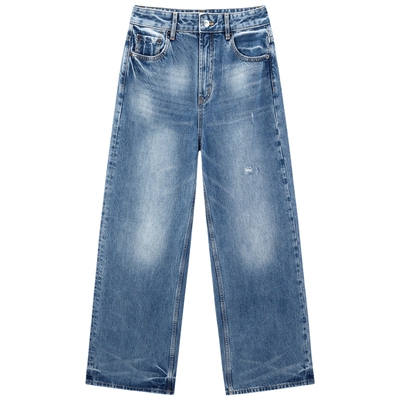 太平鸟高腰阔腿牛仔裤春夏土耳其棉牛仔裤A1HAF1345