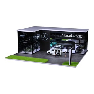 双层奔驰4S店展厅场景模型1:64收纳合金汽车模型人偶手办灯光摆件