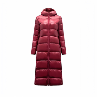 外贸出口原单日单羽绒服女中长款轻薄修身超长过膝连帽外套清仓潮