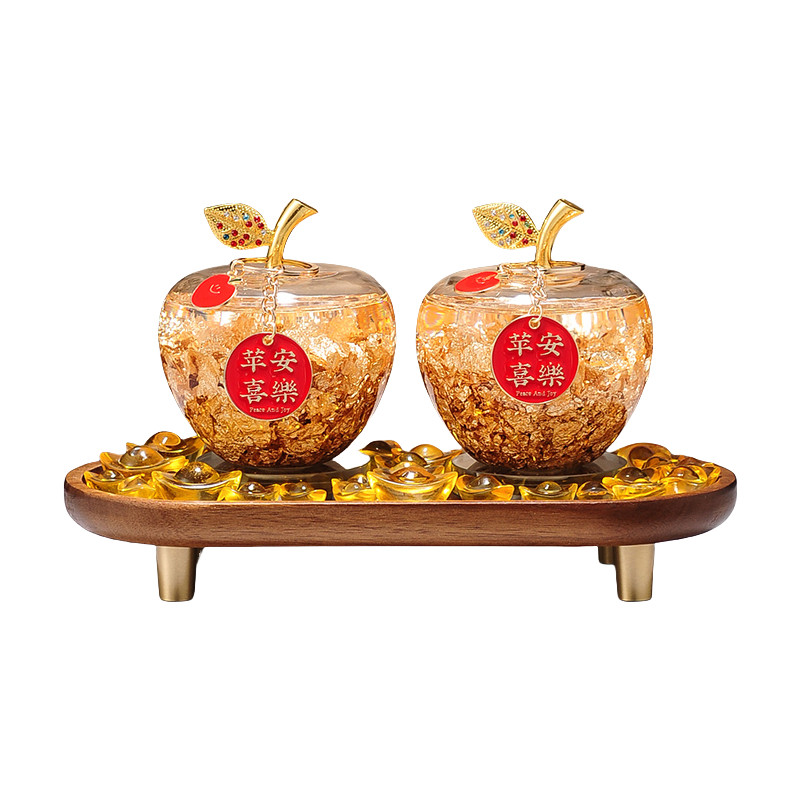金箔水晶摆件摆件苹果平平安安乔迁新居客厅装饰品圣诞节生日礼物