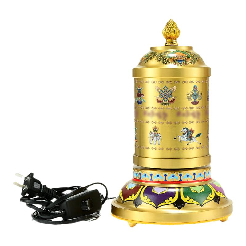 藏村曼茶罗电动转轮藏式转金筒八吉祥珐琅彩转动经筒藏经转轮摆件