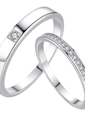 纯银戒指情侣一对钻戒素圈