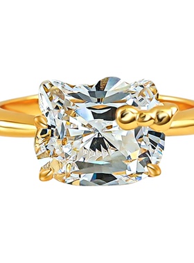 爆闪猫咪蝴蝶结925银戒指