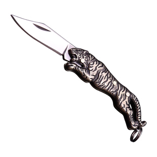 白铜钥匙扣迷你虎符小刀手工老虎折叠刀随身水果刀开快递挂饰小刀