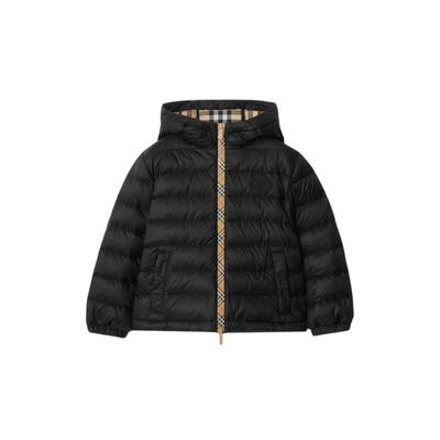 格纹饰带尼龙连帽羽绒服BURBERRY