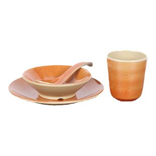 商用密胺仿瓷酒店餐厅饭店摆台四件套复古土陶餐具碗碟杯勺子套装