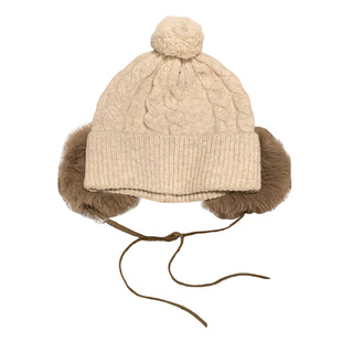 复古毛球绑带针织帽子女款冬季防寒保暖护耳显脸小百搭套头毛线帽