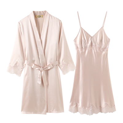 美标真丝长袖睡袍晨泡