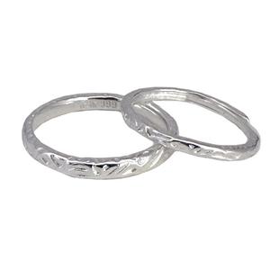 万物笙[糖纸]999纯银戒指女素圈肌理情侣对戒男足银小众刻字礼物