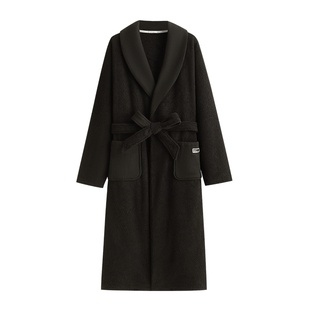 悦内睡袍男士睡衣秋冬款冬季珊瑚绒加绒加厚款长款保暖黑色高级感