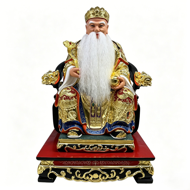 土地公16寸连座福德正神木雕工艺