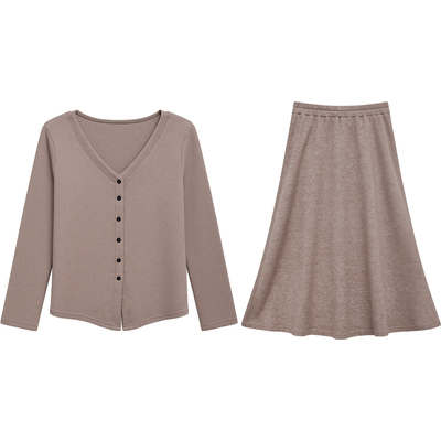 DM100大码收腰针织衫半身裙套装