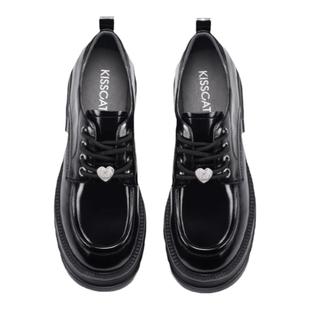 KISSCAT接吻猫秋季新款厚底增高乐福鞋女轻便系带jK小皮鞋通勤鞋