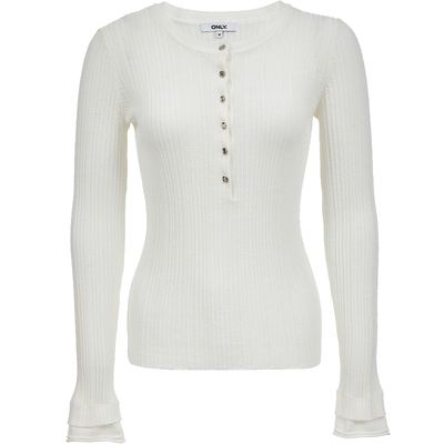 ONLY纵向坑条开襟领口针织衫