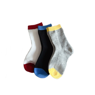 3双装织吖织儿童袜子纯棉黑白中筒袜男女童韩系ins潮拼色网红袜子