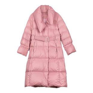 诗梦羽绒服女冬季新款甜美粉色收腰淑女大翻领喇叭袖长款白鸭绒