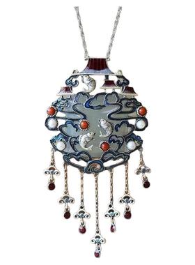 原创设计银镶嵌方形珐琅配多宝鲤鱼跃龙门中国风小众设计吊坠女款