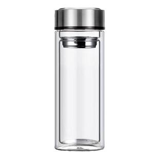 双层玻璃杯300ml 带盖真空办公泡茶杯子便携车载水杯支持定制耐热