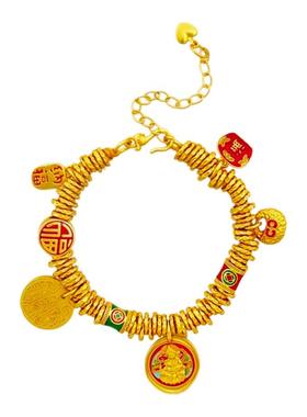 女沙金黄财神五路财神盘缠手链