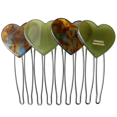 韩国进口France金标拼色爱心倒插梳公主头刘海发梳盘发丸子头发钗