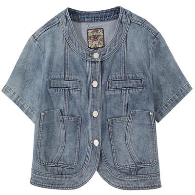 谜底外套短袖女2025夏季新品复古风宽松H型短款牛仔外套252MW0633