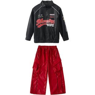街舞儿童潮服男童嘻哈hiphop宽松机车风夹克元旦现代舞演出服装秋