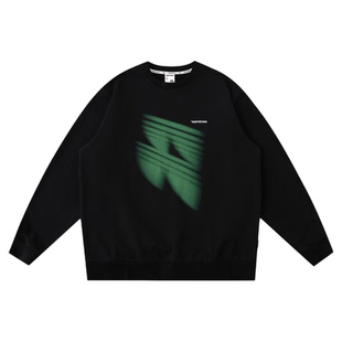 warmtrees绿色光影印花圆领卫衣宽松男款上衣2025新款休闲卫衣