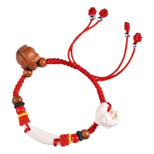 桃核手链狗牙桃胡桃木婴儿安睡惊吓宝宝红绳朱砂猪惊骨护身符手串