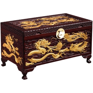 樟木箱实木箱子龙凤嫁妆结婚箱婚嫁箱收纳储物箱陪嫁箱子雕花仿古