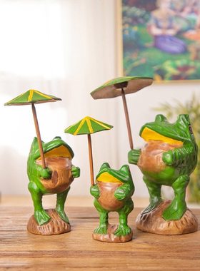 木雕青蛙可爱治愈小摆件办公室好物工位情绪桌面装饰解压创意礼物