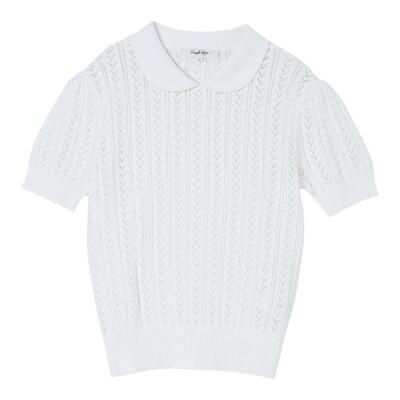 小翻领镂空短袖针织衫