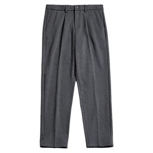 海上公路鱼骨纹直筒裤男士秋冬季厚款复古百搭垂感舒适毛呢休闲裤