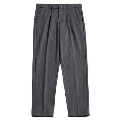 海上公路鱼骨纹直筒裤男士秋冬季厚款复古百搭垂感舒适毛呢休闲裤