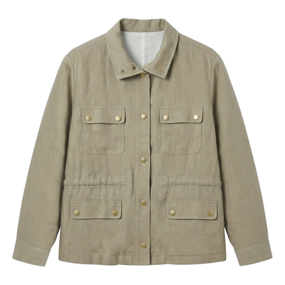 老章和小胖PONGKIKI大码女装100%亚麻氧气工装外套胖mm早春老钱风