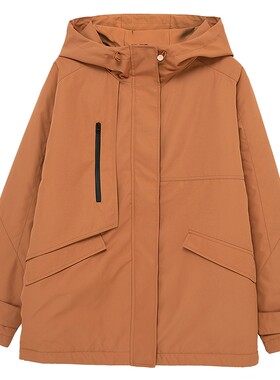 布景棉服女冬季新品简约休闲运动宽松连帽厚款外套棉衣1258