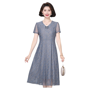 中老漂亮妈妈夏装高档连衣裙女洋气台湾网纱2026新款遮肚时尚裙子