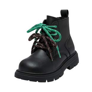 百丽童鞋女童马丁靴2025冬季新款加绒儿童短靴子男童骑士靴中大童