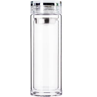 双层带盖玻璃杯便携小透明男女士杯子加厚耐热大容量泡茶水杯定制