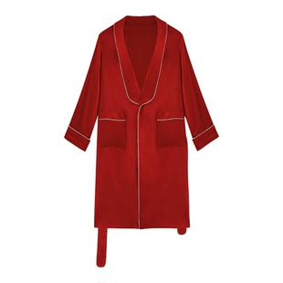 3期免息I丝侬中式真丝睡袍睡衣女新娘婚礼晨袍红色长款薄春夏斯颜