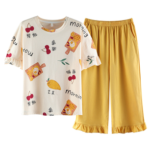 睡衣女夏季短袖七分裤纯棉薄款2026年新款女士夏天夏款家居服套装