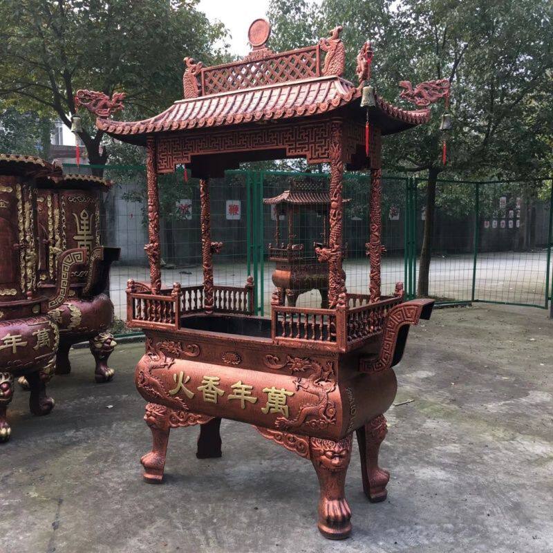 铸铁香炉生铁道观祠堂寺院寺庙长方形有盖香炉室外铸铁大香炉