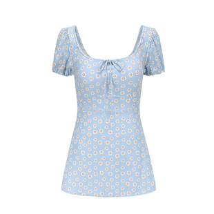 小清新温泉泳装日系小雏菊短袖A字裙式遮肚显瘦保守游泳衣女学生