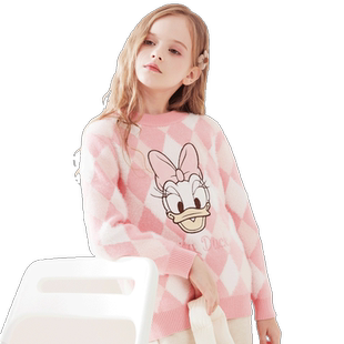 迪士尼女童毛衣秋冬新款加绒加厚保暖洋气上衣大童女孩针织衫童装
