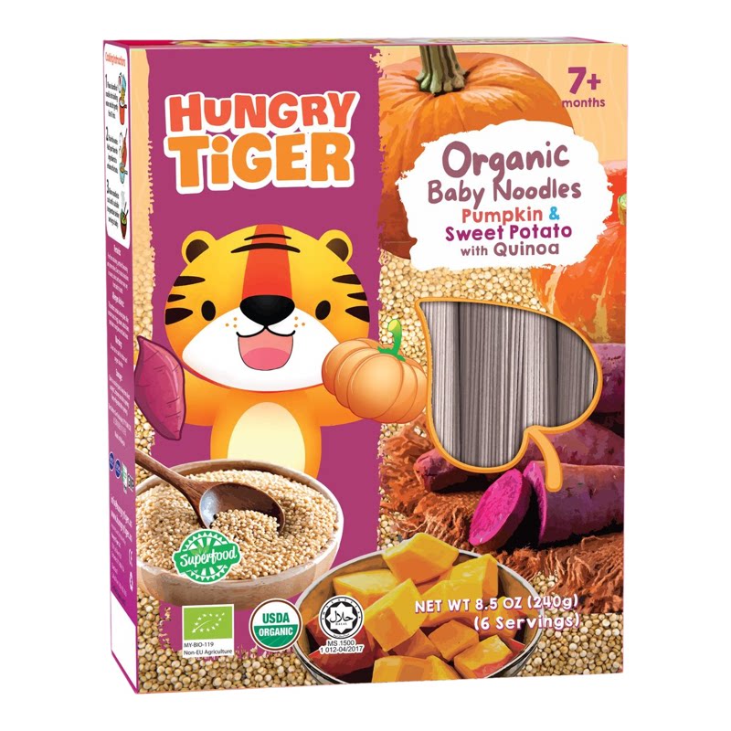 HUNGRY TiGER 有机南瓜甜薯藜麦婴儿面240克7个月+宝宝蛋白质营养