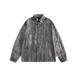 wtmp夏秋复古定制做旧面料衬衫长袖男女潮牌休闲宽松垂顺褶皱衬衣