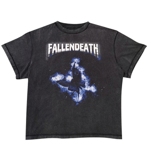 AaNn normcore水洗做旧曝晒蓝色蝴蝶印花短袖摇滚T恤vintage