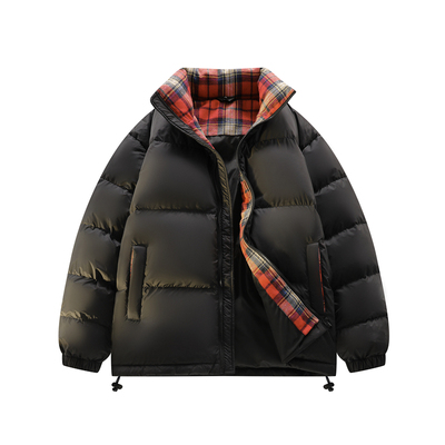 回力立领格子羽绒服男士冬季