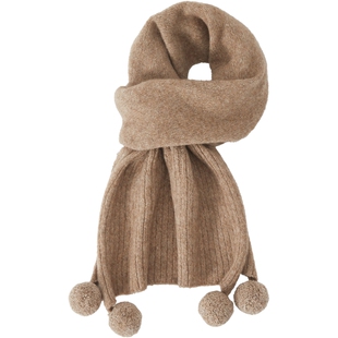 商场同款 宝姿PORTSPURE女装2025秋冬新品软糯温暖驼色毛绒球围巾