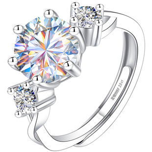 银戒指女999纯银2克拉大钻莫桑钻钻戒结婚婚礼用情人节礼物送女友