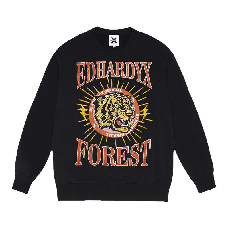 EDHARDYX烫钻虎头字母印花卫衣